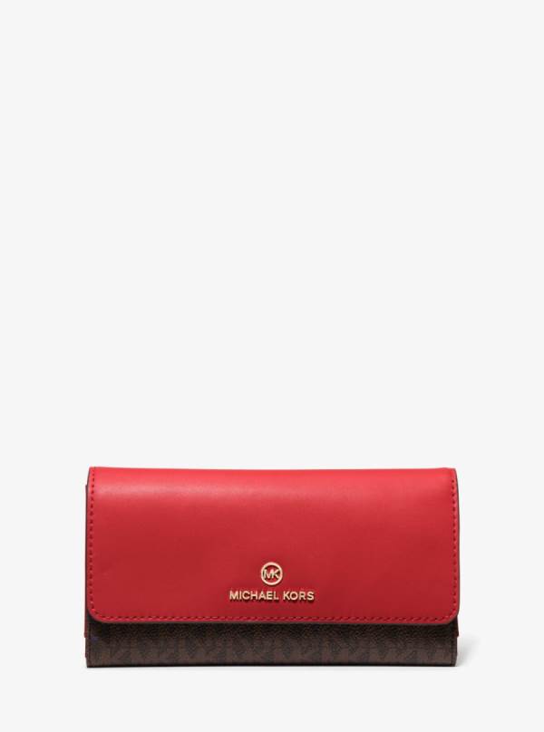 Damske Penazenky Michael Kors Large Logo and Leather Tri-Fold Červené - Doplnky Michael Kors Lacne | VWCUF-3948